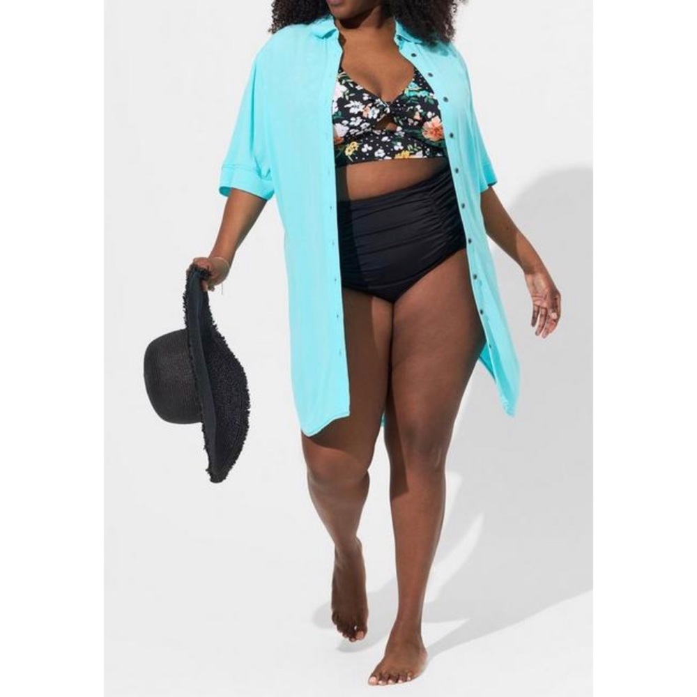 🆕 Blue Gauze Button Through Swim Cover-Up Dress 2 2X 18 20 NWT Torrid New!